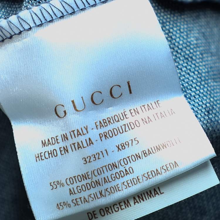 مملوكة مسبقًا Gucci Blue Cotton Pique Logo Embroidered Detail Polo T-Shirt M