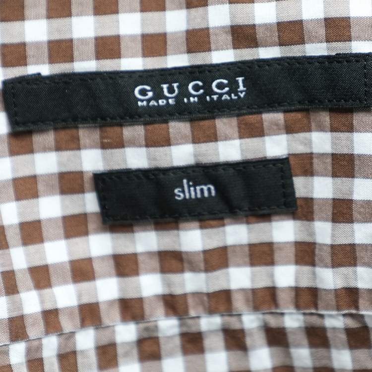مملوكة مسبقًا Gucci Brown Checkered Cotton Patch pocket Detail Slim Fit Shirt M