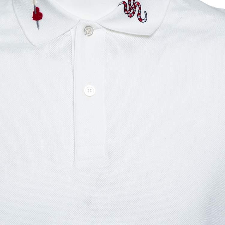 مملوكة مسبقًا Gucci White Cotton Pique Embroidered Collar Polo T-shirt L