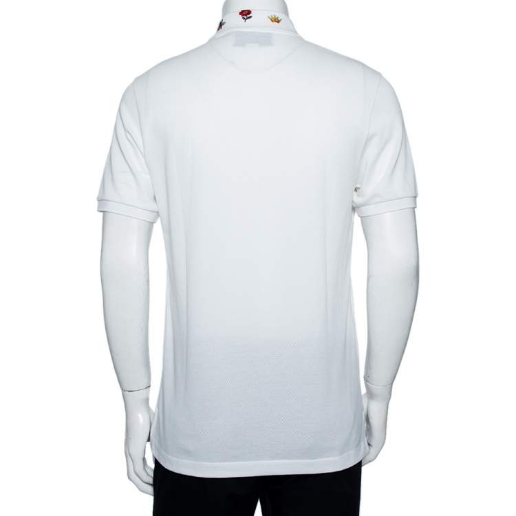 مملوكة مسبقًا Gucci White Cotton Pique Embroidered Collar Polo T-shirt L