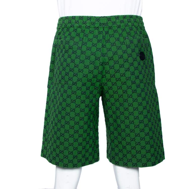 Pre Owned Gucci Green Logo Cotton Jacquard Shorts L
