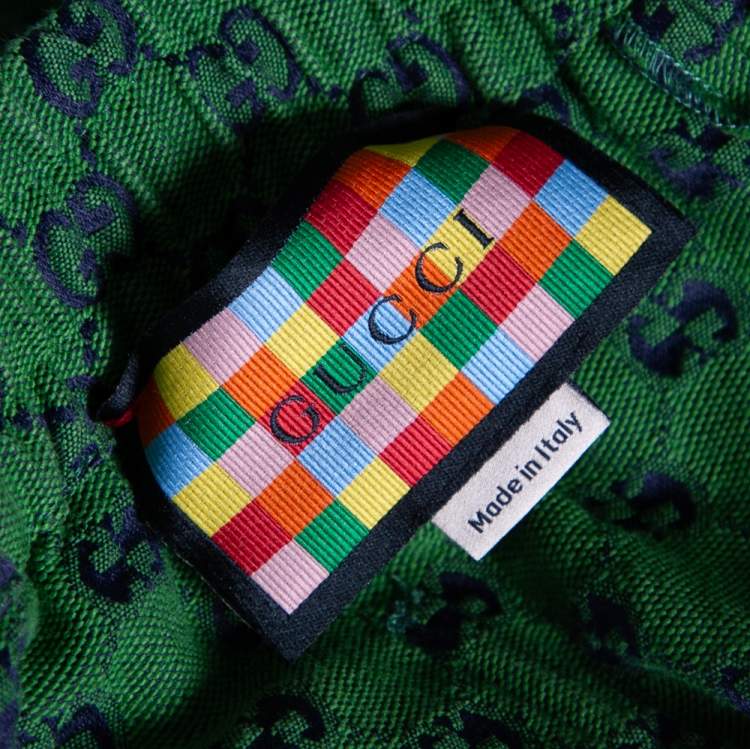 Pre Owned Gucci Green Logo Cotton Jacquard Shorts L