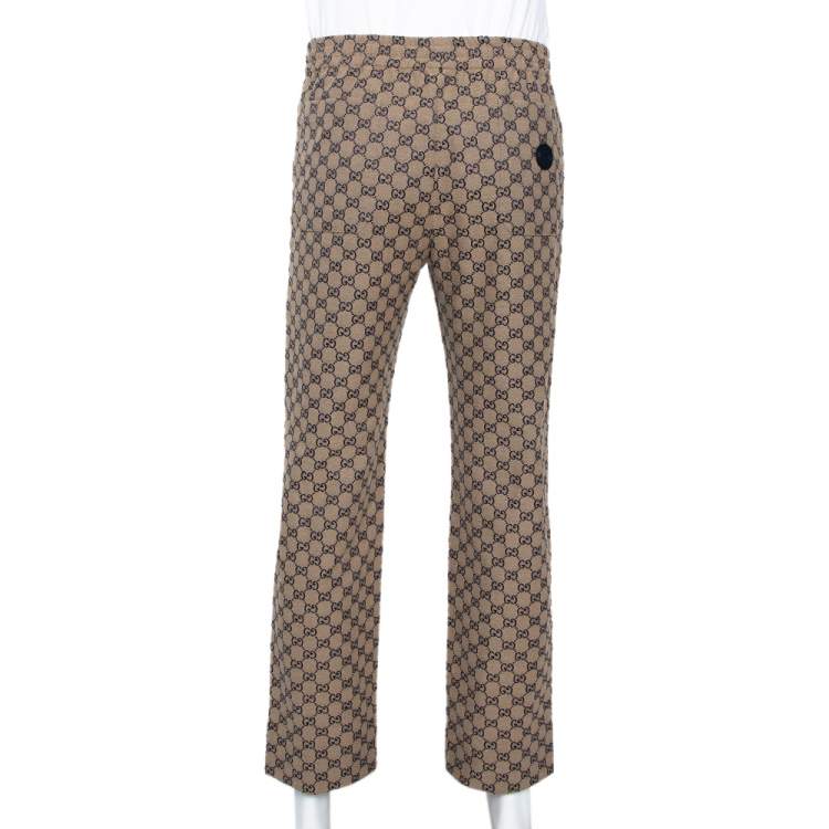 مملوكة مسبقًا Gucci Beige Logo Jacquard Drawstring Detail Trousers S