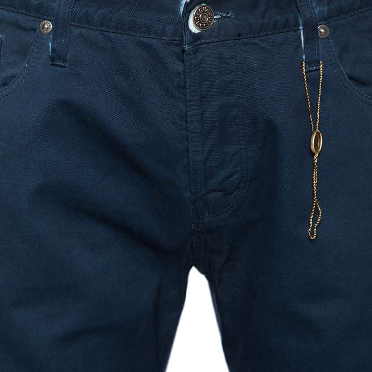 Pre Owned Gucci Blue Cotton Regular Fit Trouser L