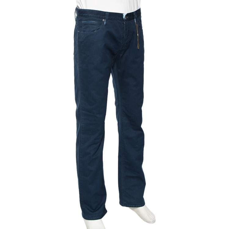 Pre Owned Gucci Blue Cotton Regular Fit Trouser L