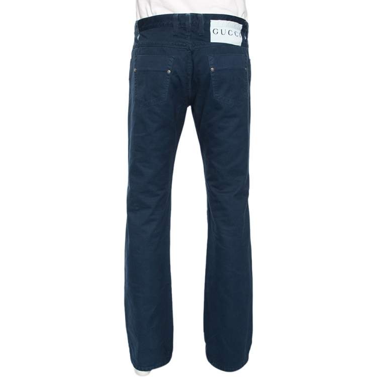 Pre Owned Gucci Blue Cotton Regular Fit Trouser L