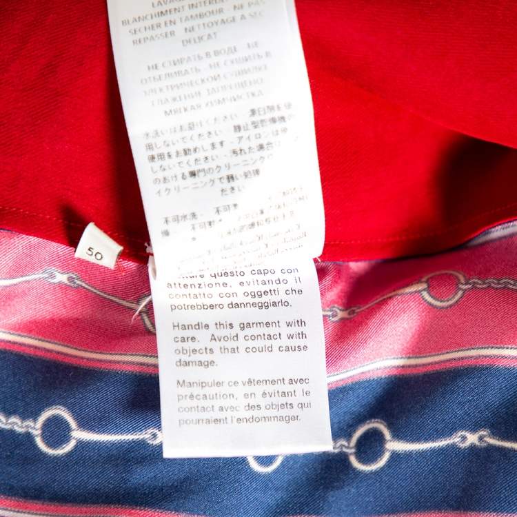 Pre Owned Gucci Red Silk Blend Print Detail Bowling Shirt L