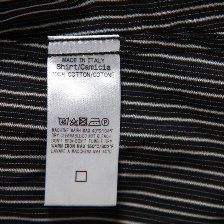 Pre Owned Gucci Dark Grey Striped Cotton Slim Front Button Shirt M