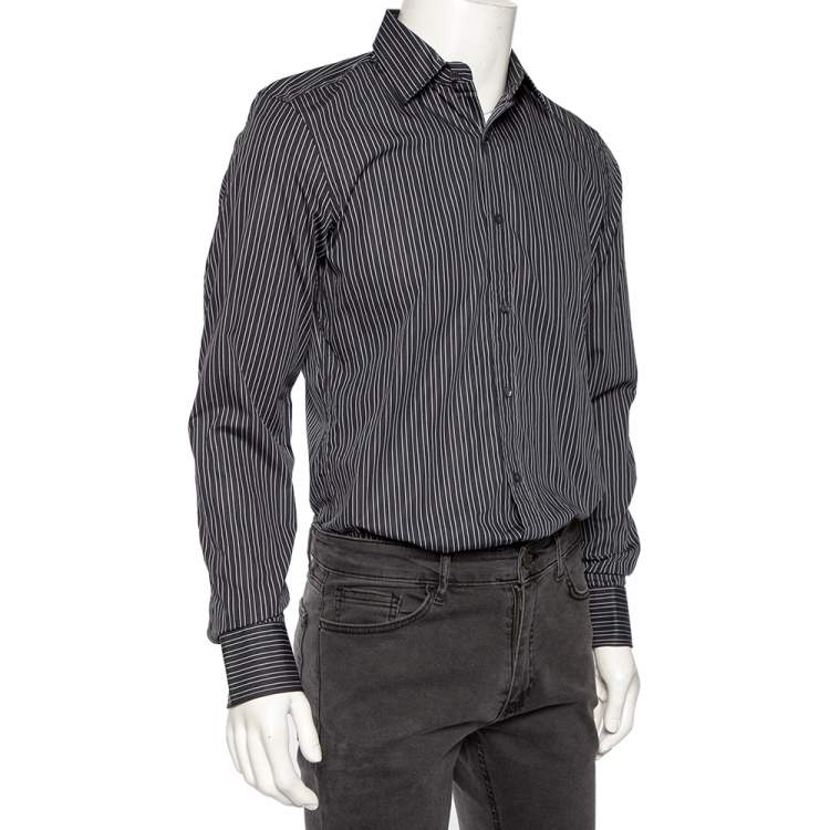 Gucci Dark Grey Striped Cotton Slim Front Button Shirt M Gucci | TLC