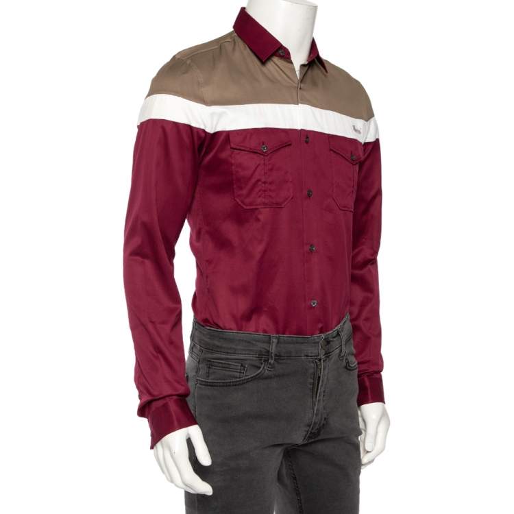 مملوكة مسبقًا Gucci Tricolor Cotton Patch Pocket Skinny Fit Shirt M 