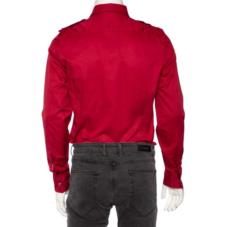 Pre Owned Gucci Red Cotton Double Pocket Military Shirt M 