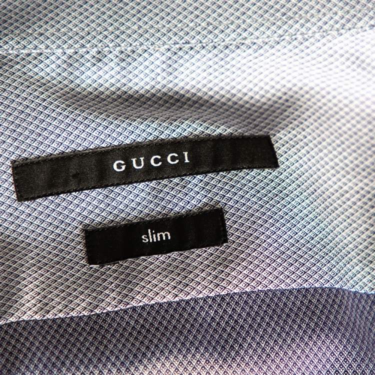 Pre Owned Gucci Slate Blue Patterned Cotton Slim Fit Shirt M