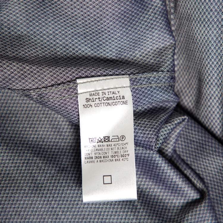 Pre Owned Gucci Slate Blue Patterned Cotton Slim Fit Shirt M