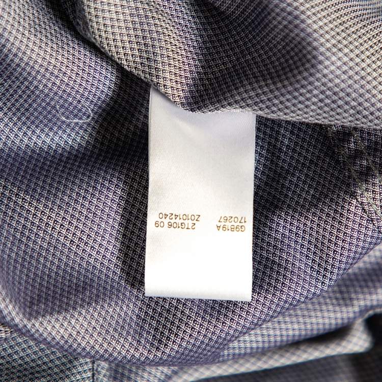 Pre Owned Gucci Slate Blue Patterned Cotton Slim Fit Shirt M