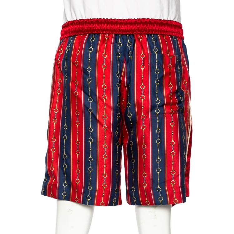 Pre Owned Gucci Red Silk Blend Print Detail Shorts L