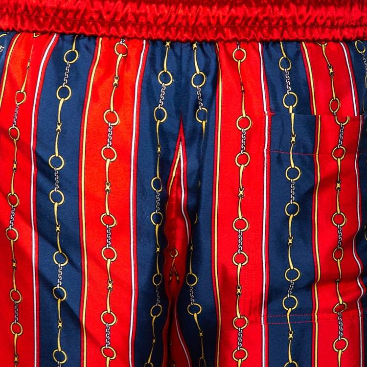 Pre Owned Gucci Red Silk Blend Print Detail Shorts L