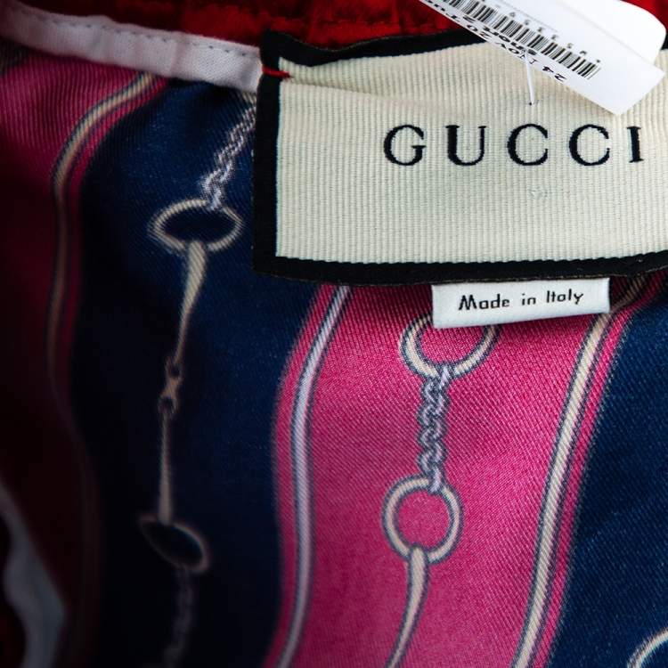 Pre Owned Gucci Red Silk Blend Print Detail Shorts L