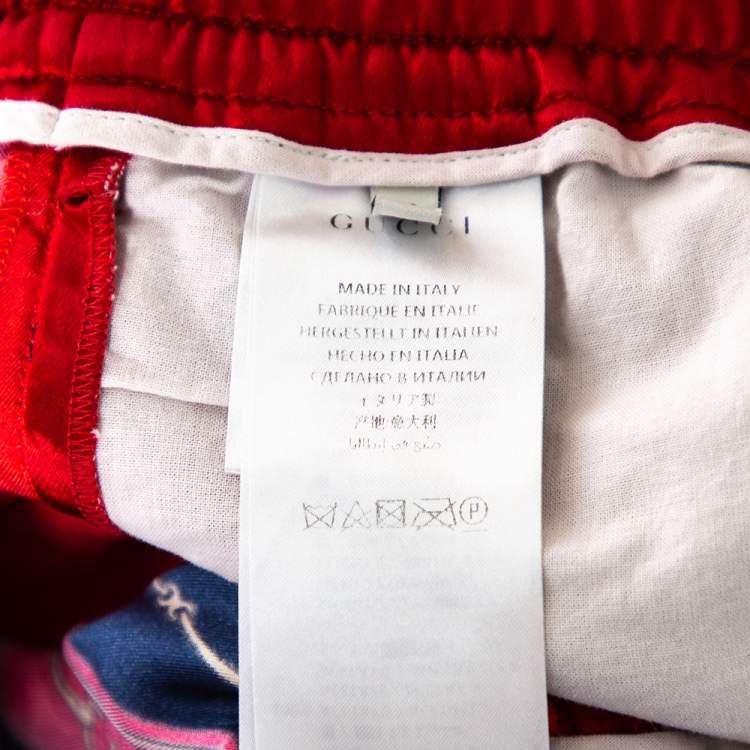 Pre Owned Gucci Red Silk Blend Print Detail Shorts L