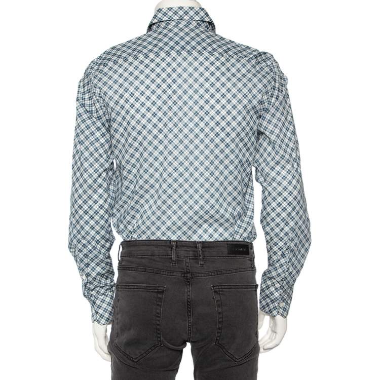 Pre Owned Gucci Blue Dupplin Checked Cotton Front Button Fitted Shirt M 