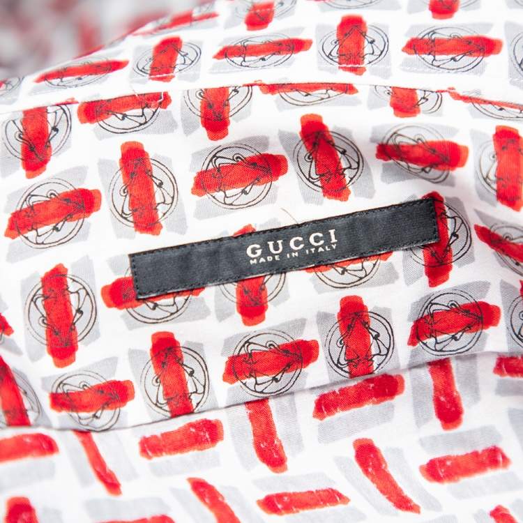 Pre Owned Gucci Multicolored Abstract Print Cotton Button Front Shirt M