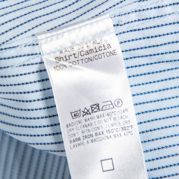 مملوكة مسبقًا Gucci Blue Striped Cotton Logo Embroidered Detail Slim Fit Shirt M