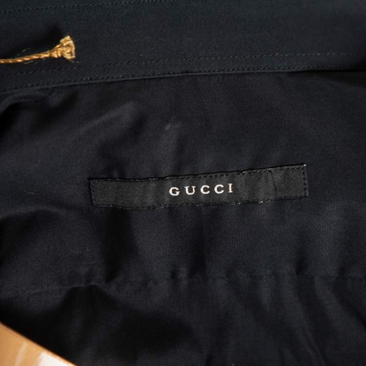 Pre Owned Gucci Black Cotton Pin Tuck Detail Tuxedo Shirt M 