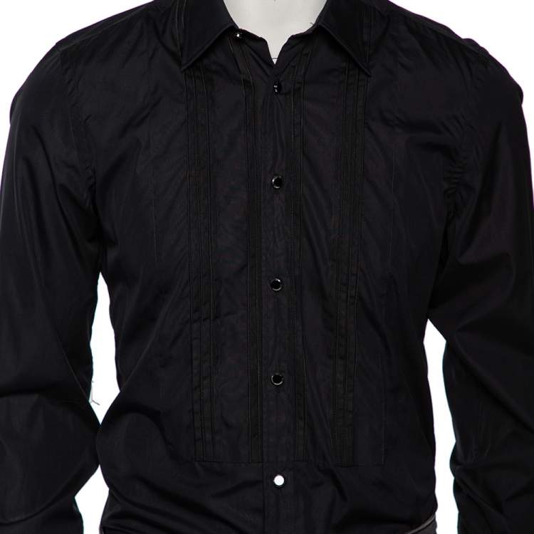 Pre Owned Gucci Black Cotton Pin Tuck Detail Tuxedo Shirt M 