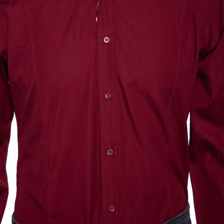 Pre Owned Gucci Maroon Cotton Button Front Shirt M