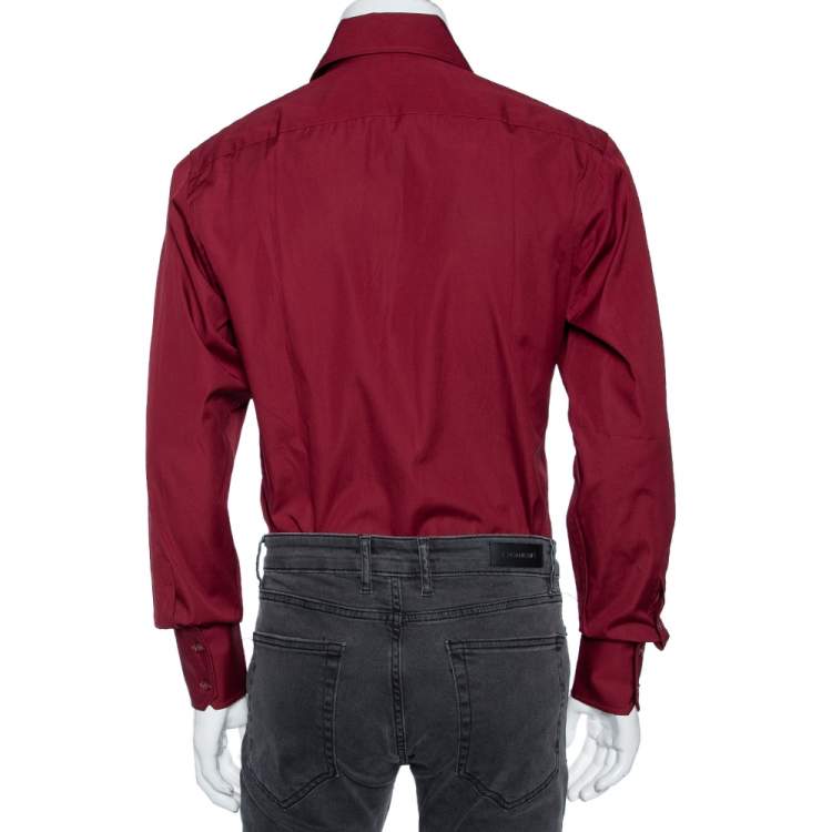 Pre Owned Gucci Maroon Cotton Button Front Shirt M