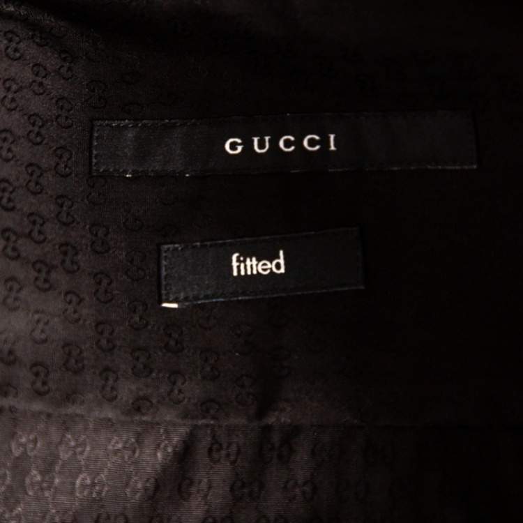 Pre Owned Gucci Black Cotton Jacquard Logo Detail Fitted Shirt M 