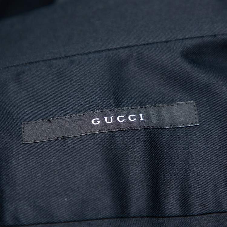 Pre Owned Gucci Black Cotton Epaulette Detail Button Front Shirt M