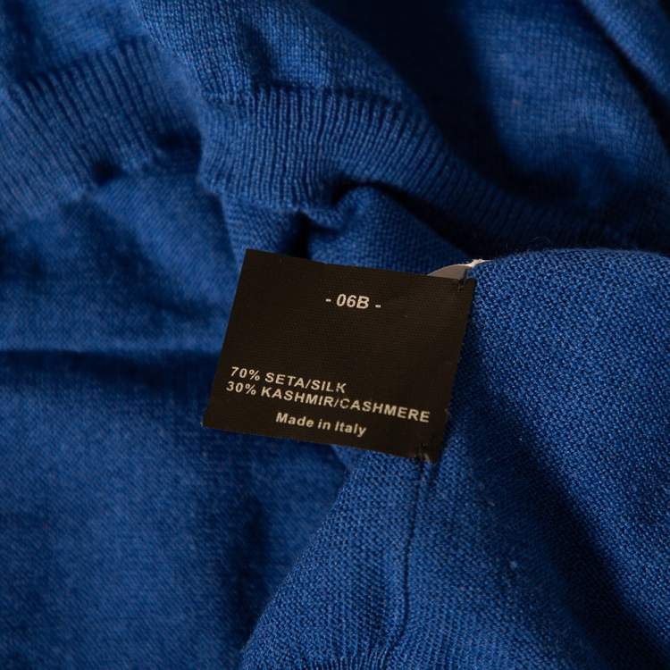 Pre Owned Gucci Blue Cashmere & Silk Knit Polo T Shirt XL