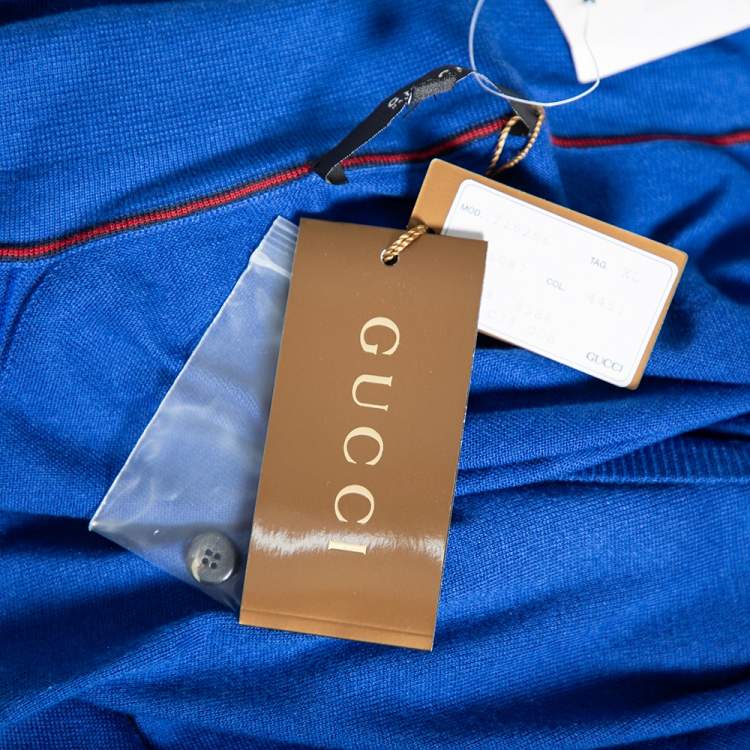 Pre Owned Gucci Blue Cashmere & Silk Knit Polo T Shirt XL