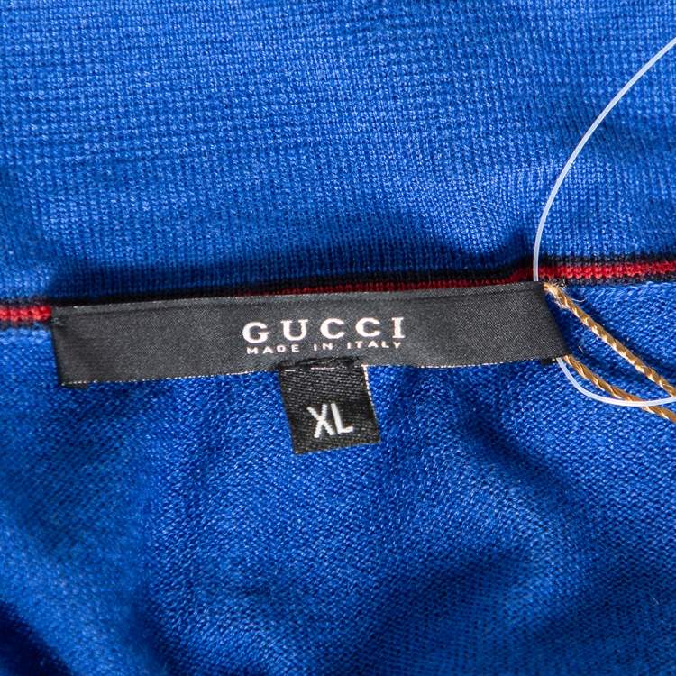 Pre Owned Gucci Blue Cashmere & Silk Knit Polo T Shirt XL