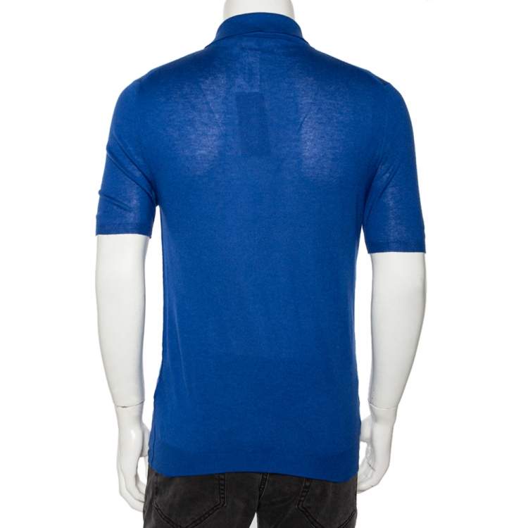 Pre Owned Gucci Blue Cashmere & Silk Knit Polo T Shirt XL
