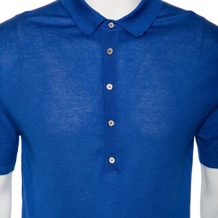 Pre Owned Gucci Blue Cashmere & Silk Knit Polo T Shirt XL