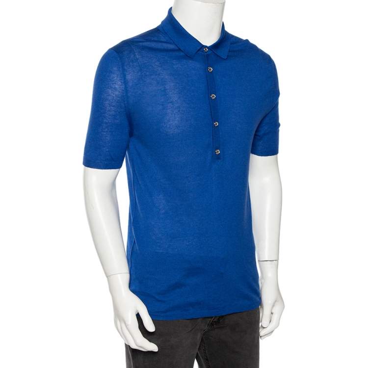 Pre Owned Gucci Blue Cashmere & Silk Knit Polo T Shirt XL