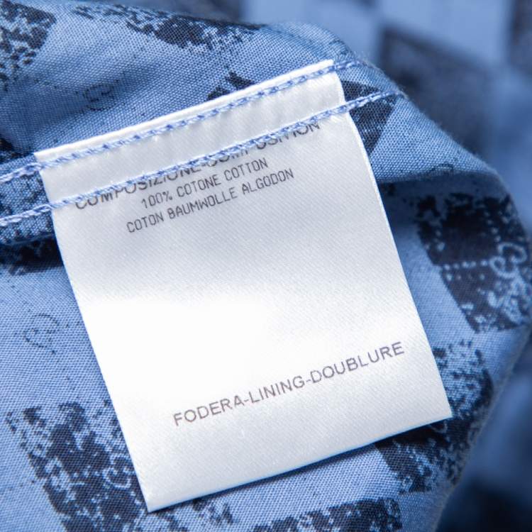 Pre Owned Gucci Blue Cotton Argyle Logo Monogram Button Front Fitted Shirt M 