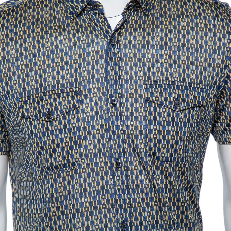 Pre Owned Gucci Multicolored Geometric Print Jersey Short Sleeve Skinny Fit Shirt L 