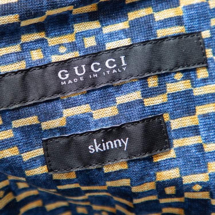 Pre Owned Gucci Multicolored Geometric Print Jersey Short Sleeve Skinny Fit Shirt L 