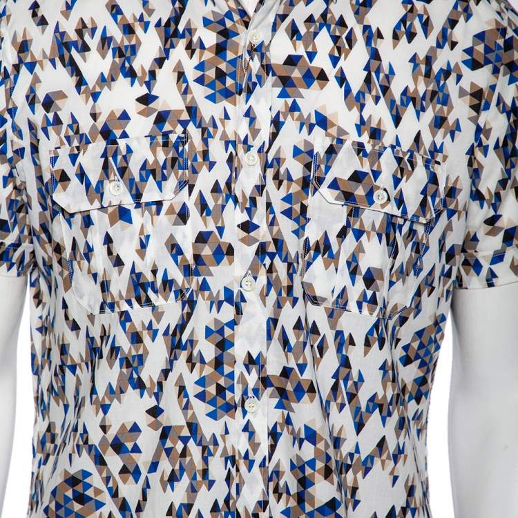 Pre Owned Gucci Multicolored Print Cotton Short Sleeve Slim Fit Shirt M