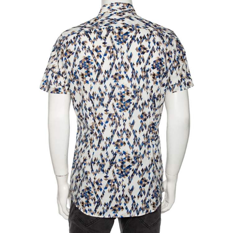 Pre Owned Gucci Multicolored Print Cotton Short Sleeve Slim Fit Shirt M