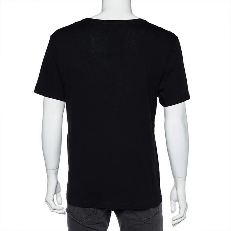 Pre Owned Gucci Black Logo Print Washed Cotton Distressed Effect Oversized T-Shirt S
