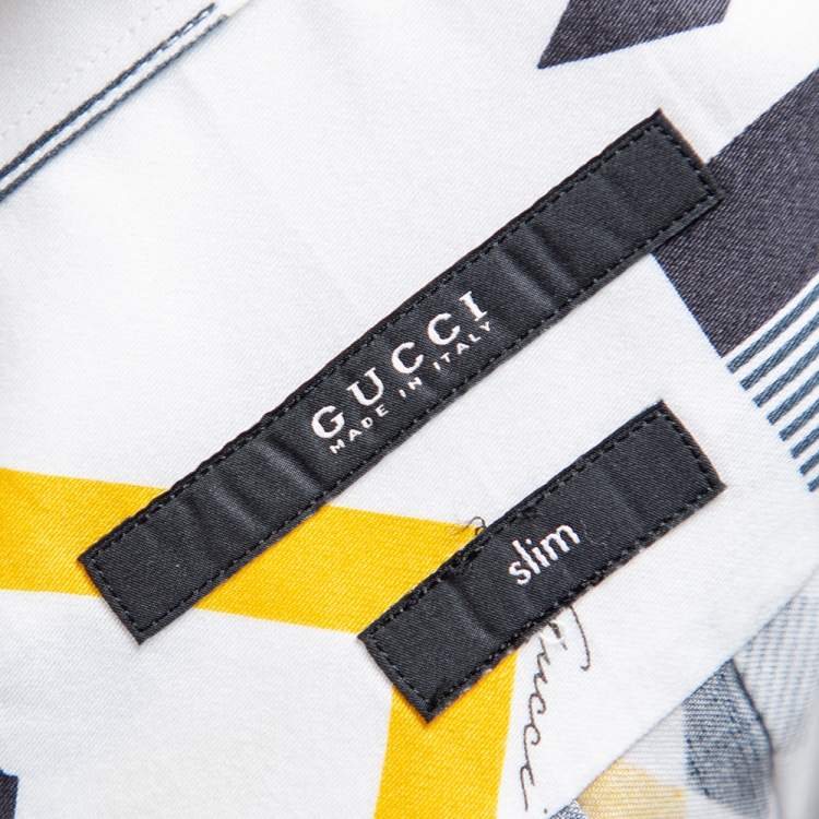 Pre Owned Gucci White Geometric Print Cotton Button Front Short Sleeve Shirt L