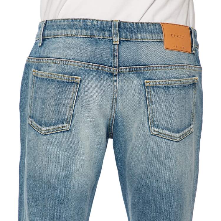 مملوكة مسبقًا Gucci Light Washed Blue Denim Short Skinny Flared Jeans L