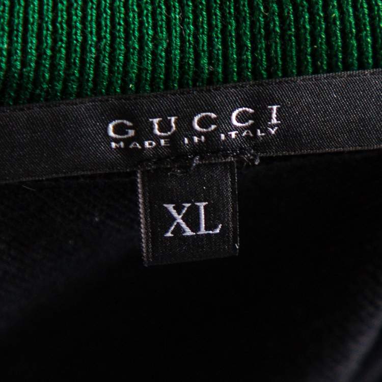 Pre Owned Gucci Black Cotton Pique Web Collar Detail Polo T-Shirt XL