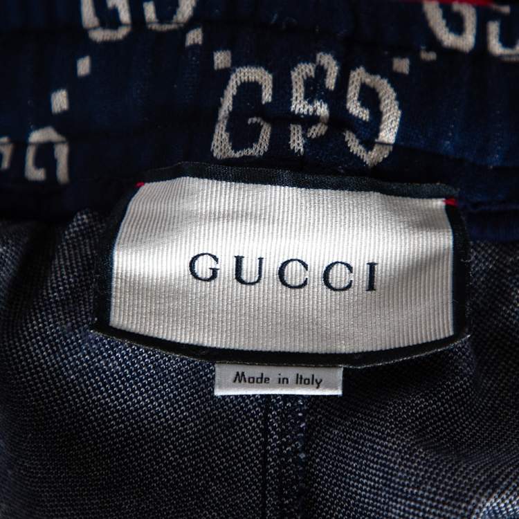 Pre Owned Gucci Navy Blue GG Jacquard Jersey Web Stripe Trim Detail Shorts L