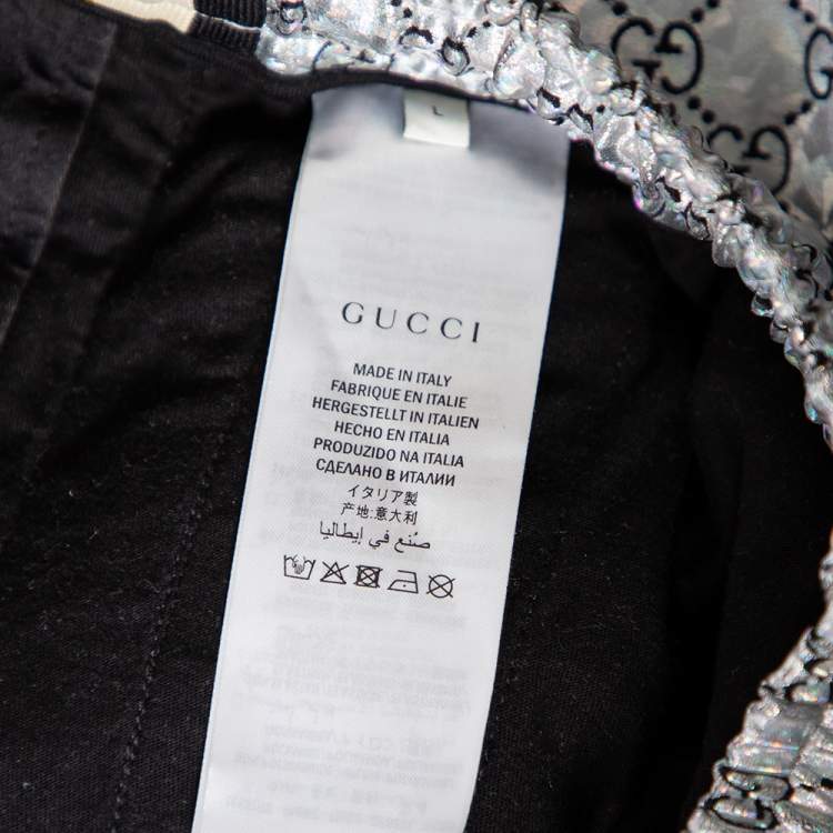 Pre Owned Gucci Laminated Sparkling Monogram Jersey Web Stripe Trim Detail Joggers L