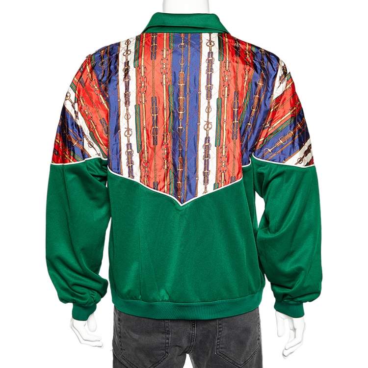 Pre Owned Gucci Green Belt Printed Silk & Jersey Technical Jacket L