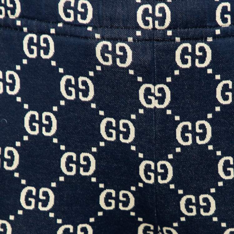 Pre Owned Gucci Navy Blue Logo Jacquard Side Stripe Detail Joggers M